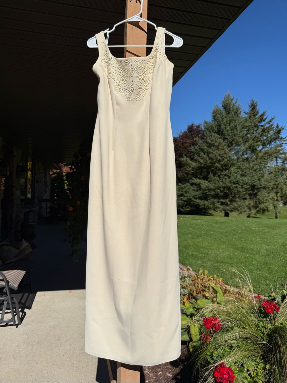 Watters Pale Yellow Embroidered Square-Neck Maxi Dress